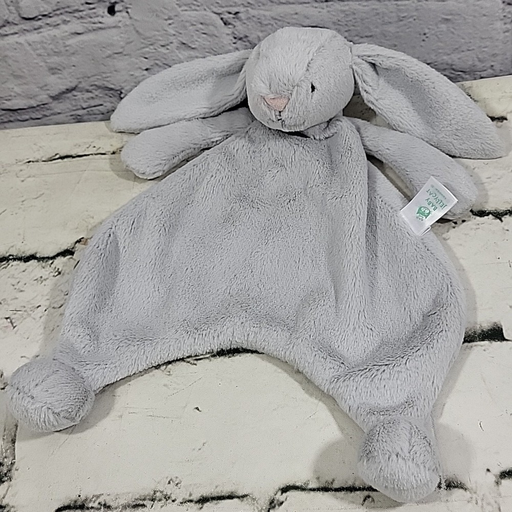 JELLYCAT Baby Bashful Silver Bunny Lovey Comforter Cuddle Blanket Grey